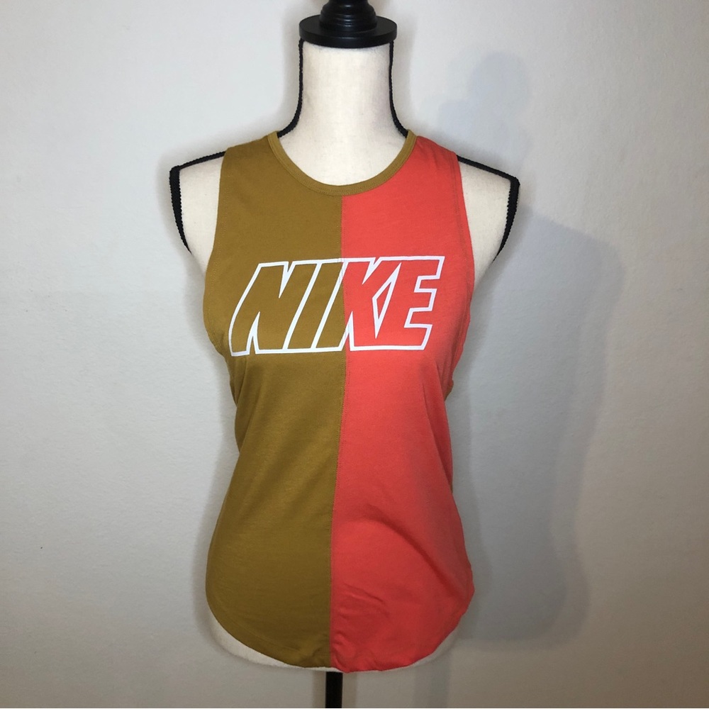 Nike Dri Fit Pink & Mustard Colorblock Racerback Keyhole Tank Top Size Small